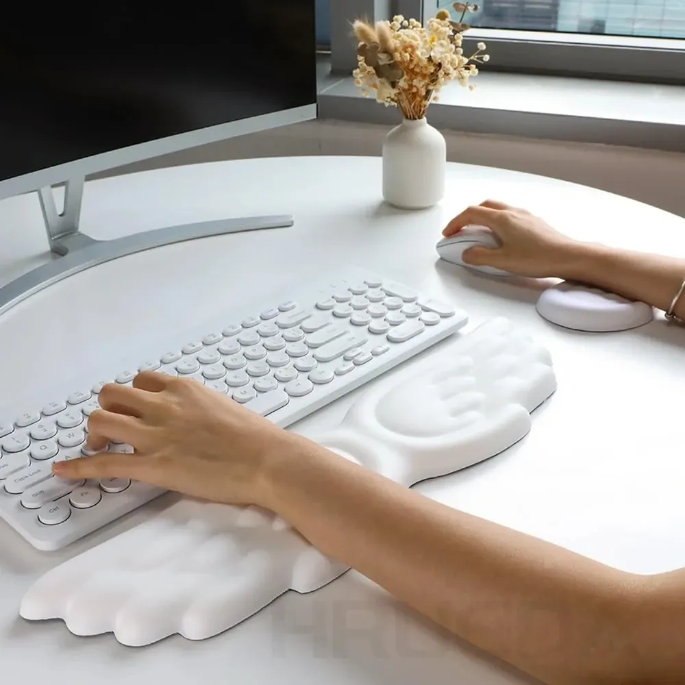Ensemble clavier et souris ergonomique avec repose-poignets en mousse à mémoire de forme, design aile d'ange 2