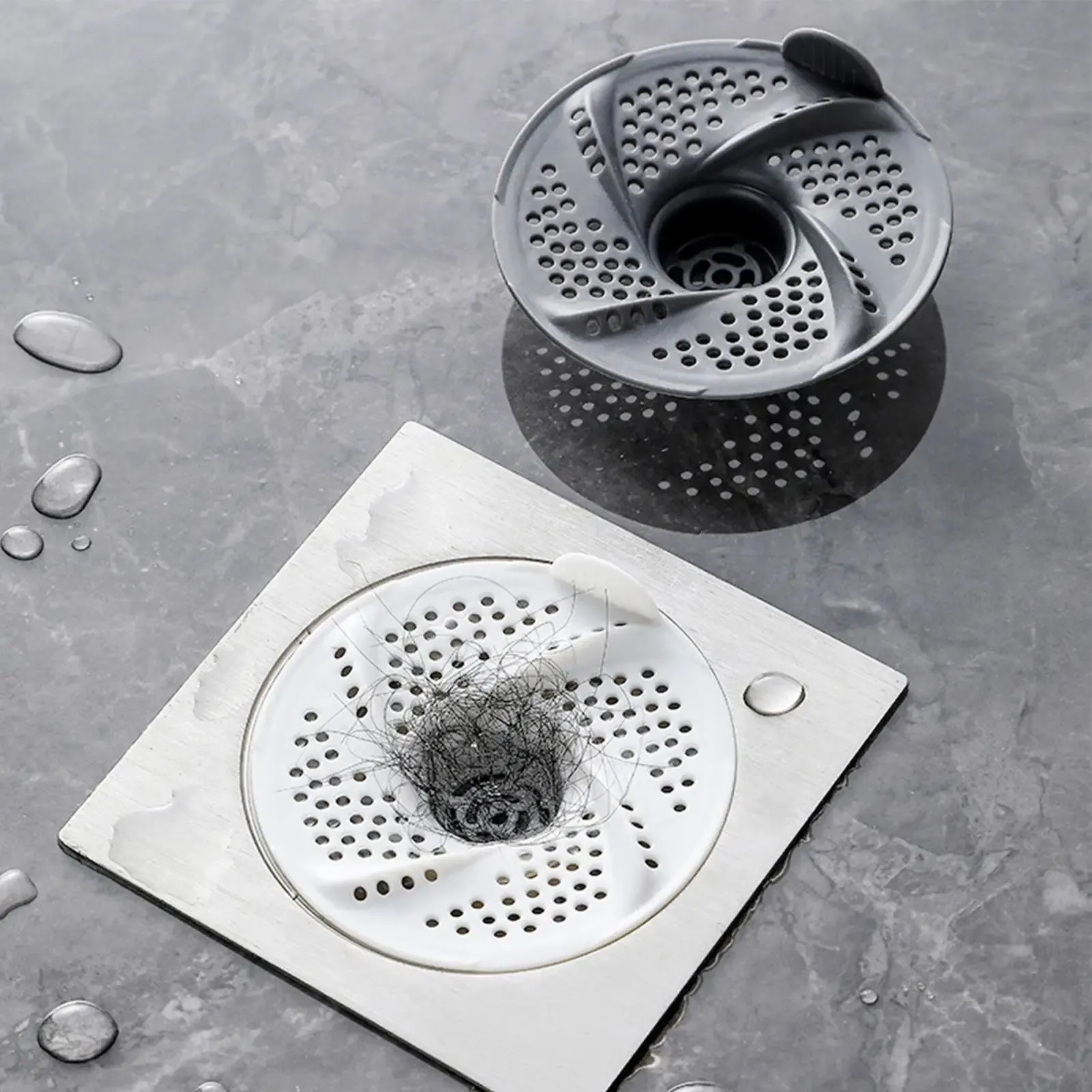 Lot de 3 filtres de vidange anti-cheveux à maille rotative pour douche, lavabo et siphon de sol 4