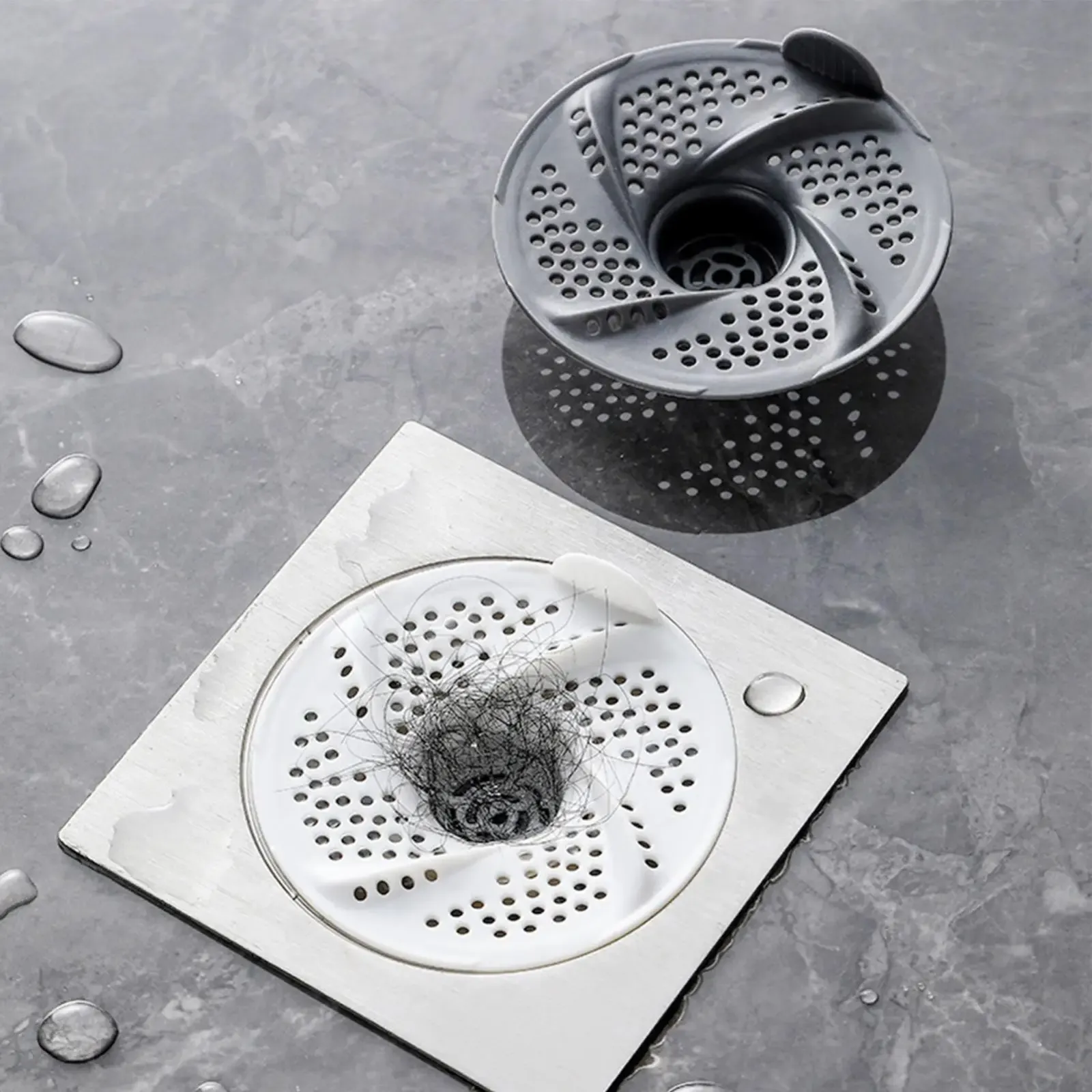 Filtre de vidange anti-cheveux pour douche, vue détaillée