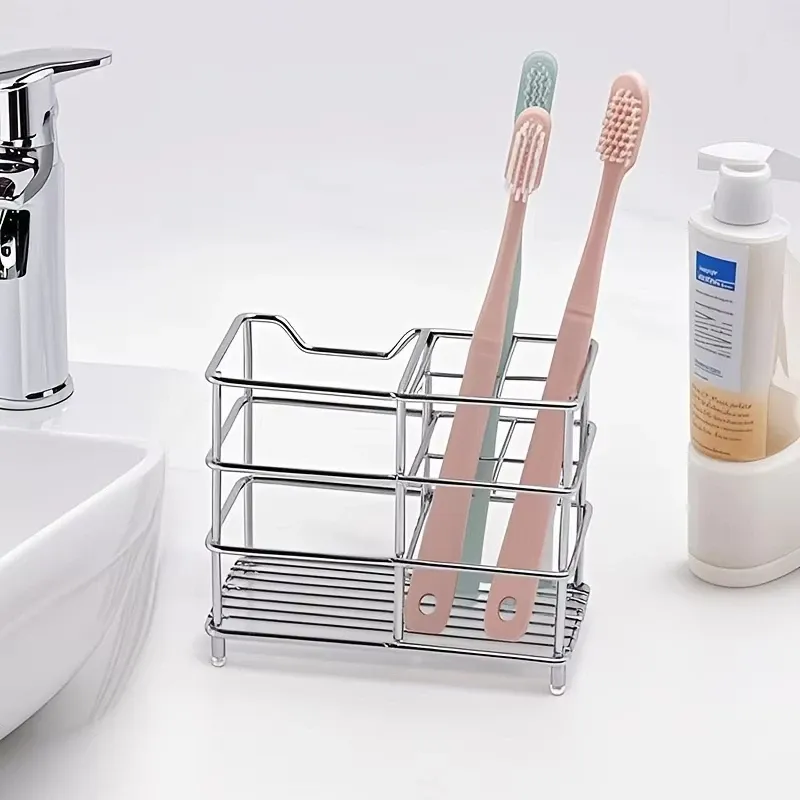 Porte-brosses à dents en acier inoxydable à 5 emplacements – Design autoportant compact, sans installation 3