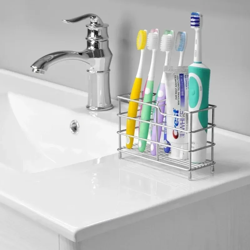 Porte-brosses à dents en acier inoxydable à 5 emplacements – Design autoportant compact, sans installation 6