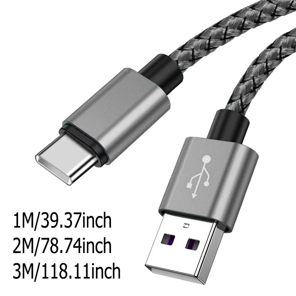 Câble USB-A vers USB-C en nylon, charge rapide 2 A et transfert de données, disponible en 1 m, 2 m et 3 m, compatible Android, Huawei et Samsung 2