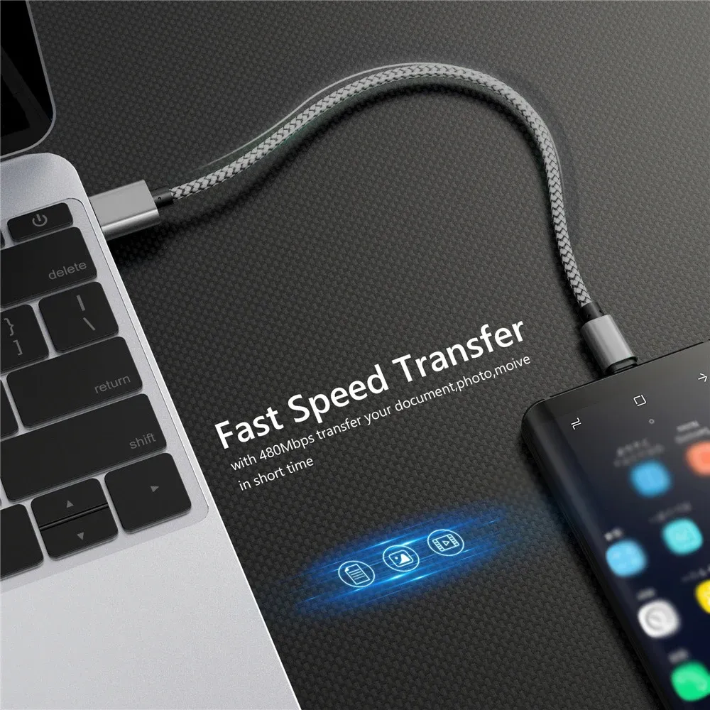 Câble USB-A vers USB-C en nylon, charge rapide 2 A et transfert de données, disponible en 1 m, 2 m et 3 m, compatible Android, Huawei et Samsung 6