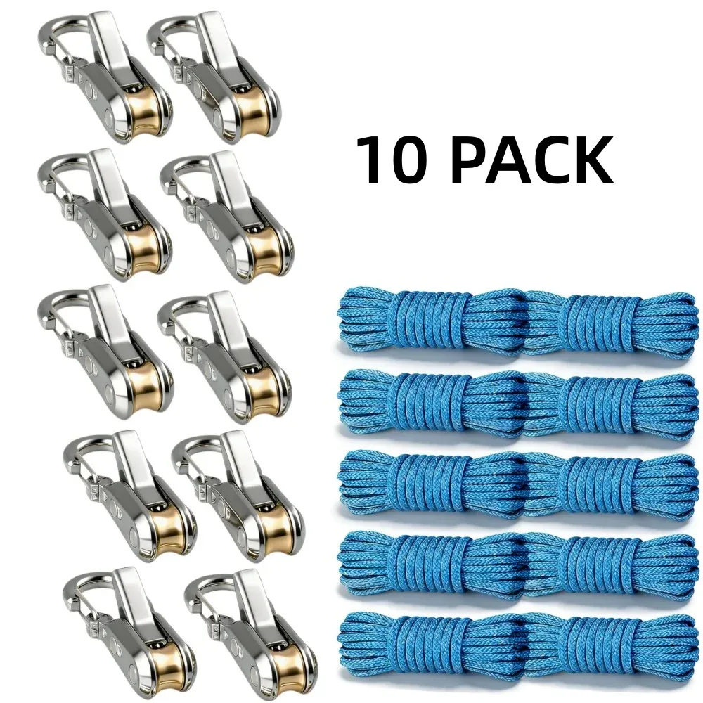 Lot de 2 à 10 cordes d'arrimage rétractables avec tendeur à rouleaux, idéales pour le camping, la navigation de plaisance et le rangement 9