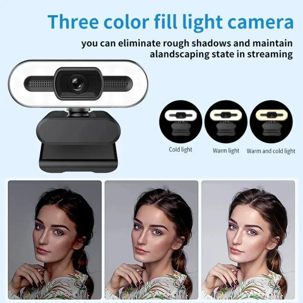 Webcam portable Full HD 1080p, mise au point automatique, avec microphone, idéale pour PC portable et streaming en direct 3
