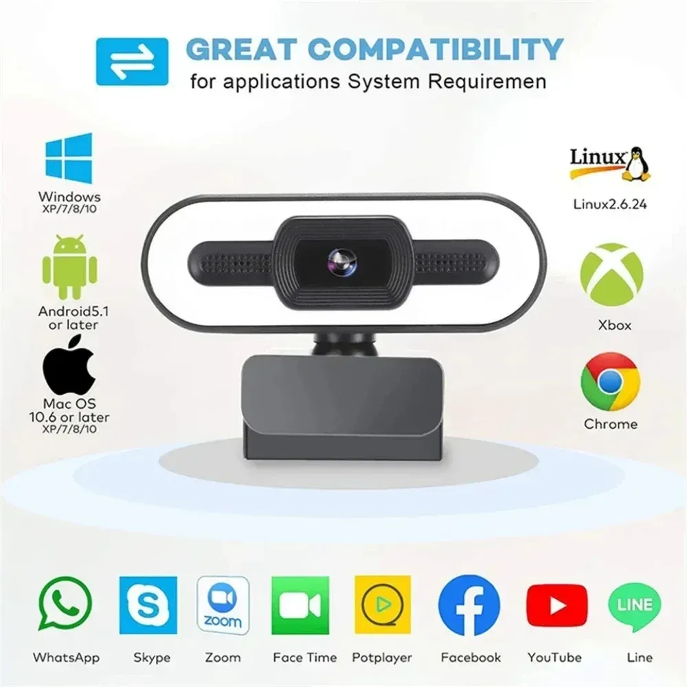 Webcam portable Full HD 1080p, mise au point automatique, avec microphone, idéale pour PC portable et streaming en direct 2