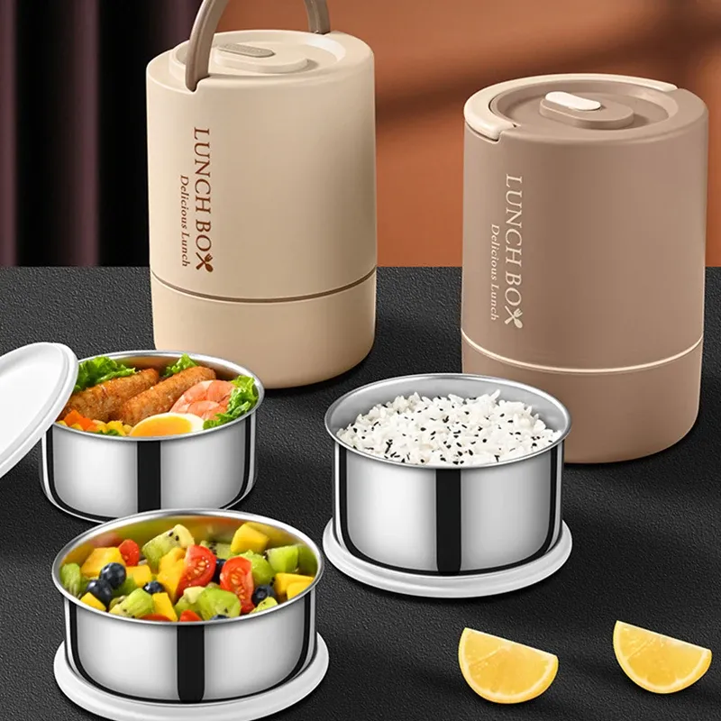 Ensemble de 4 boîtes-repas portables (47,5 onces), boîtes bento empilables en acier inoxydable 304 avec couverts - Image 1