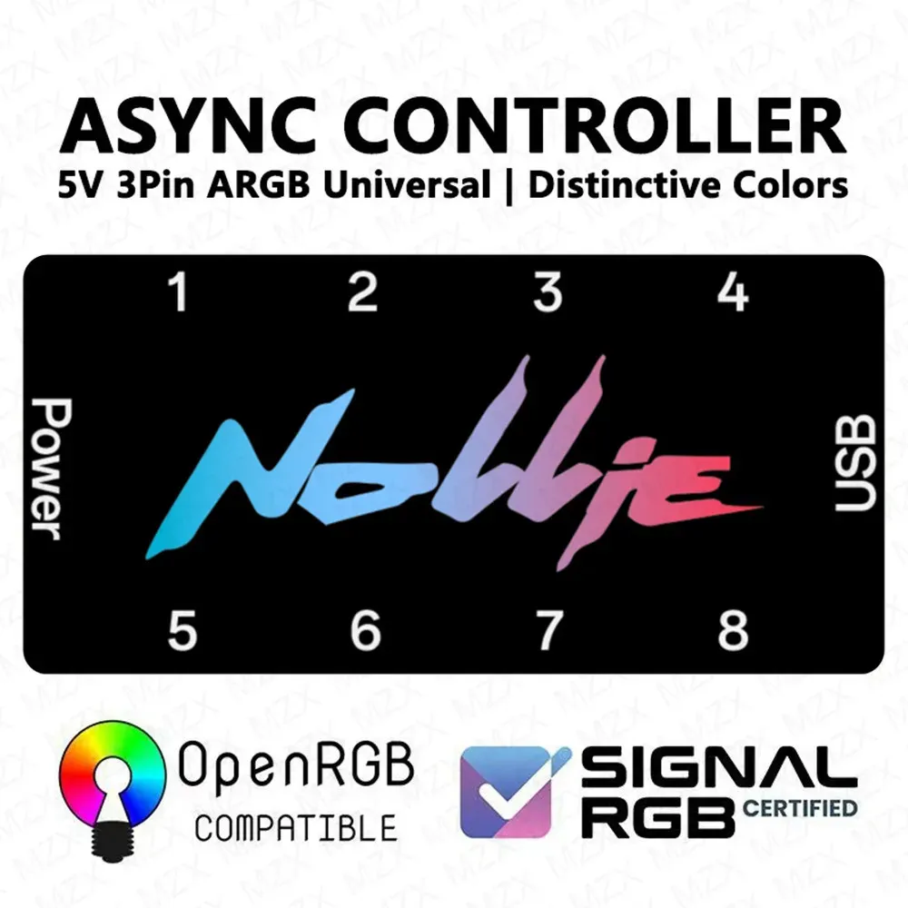 MZX Contrôleur ARGB asynchrone 5 V 3 broches pour bande lumineuse, hub et câble, compatible SignalRGB et OpenRGB, universel pour PC, ventilateur de refroidissement et accessoires 5