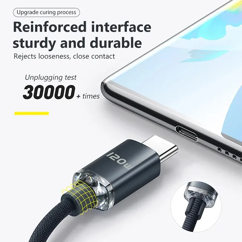 Câble de charge rapide USB-C, 120 W, compatible Samsung, Xiaomi, Huawei, OnePlus, POCO, OPPO 2