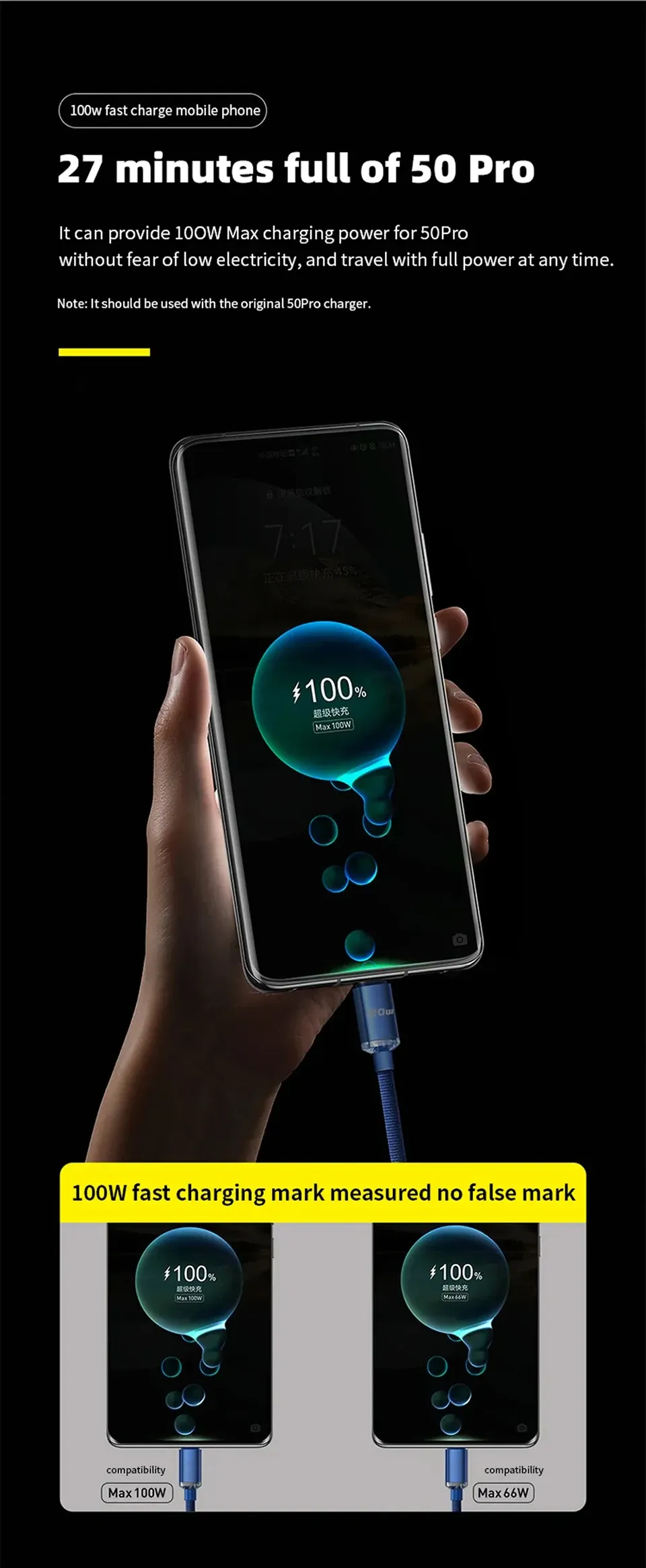 Gaine tressée du câble de charge, finition détaillée