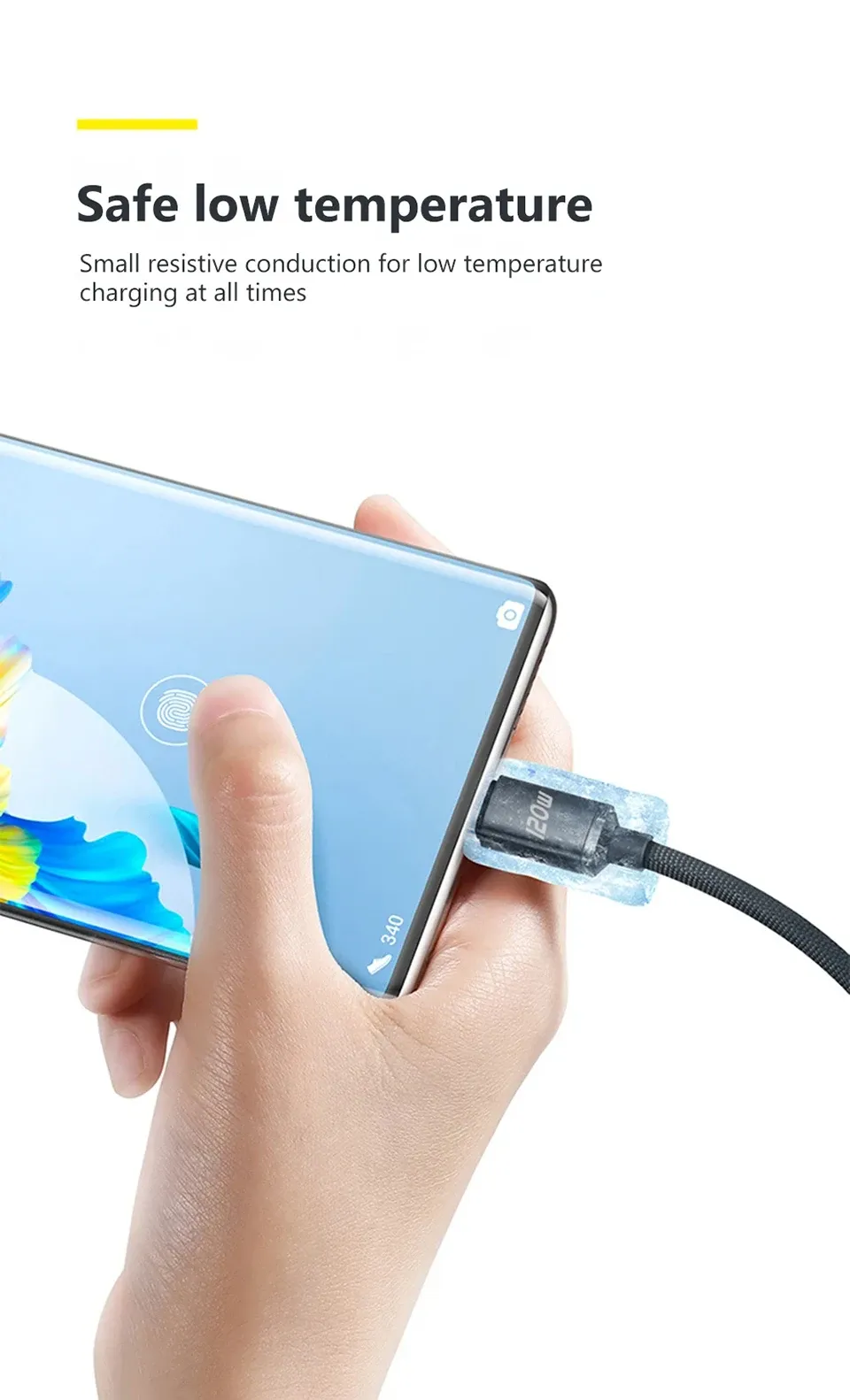 Câble de charge tressé, détail de la finition