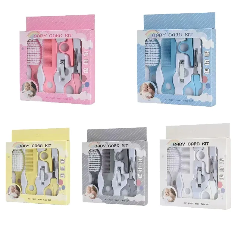 Kit de toilettage pour bébé sans BPA : peigne, brosse, coupe-ongles et ciseaux