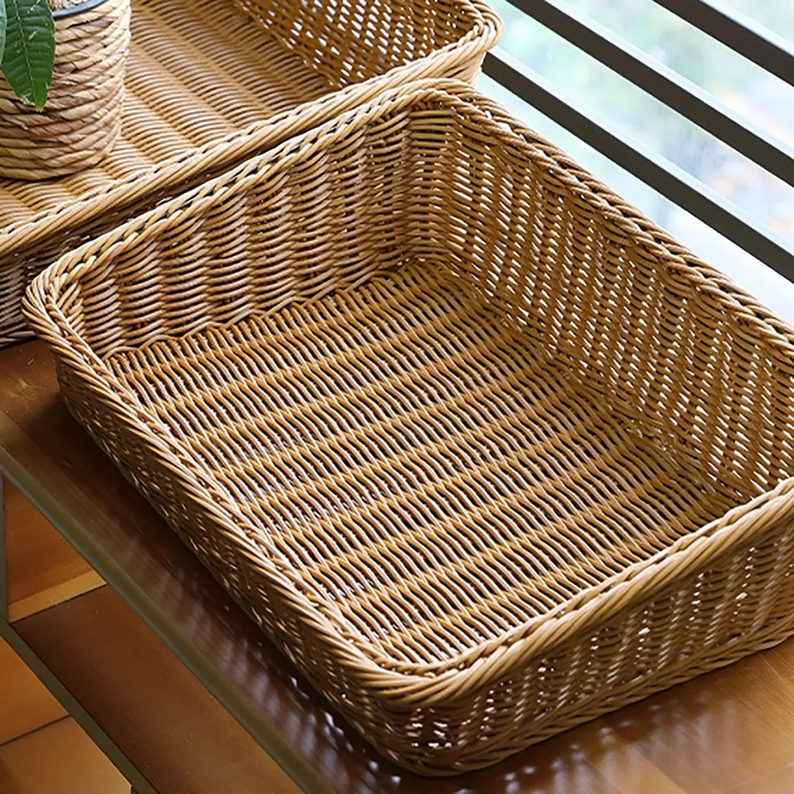 Paniers de rangement rectangulaires tissés à la main en paille, boîtes de rangement, organisateur d'intérieur - Image 1