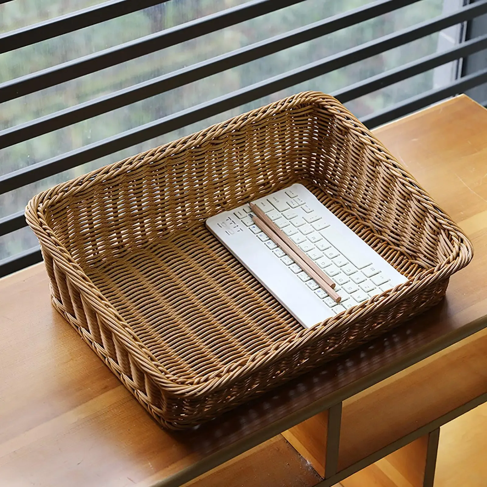 Paniers de rangement rectangulaires tissés à la main en paille, boîtes de rangement, organisateur d'intérieur 3