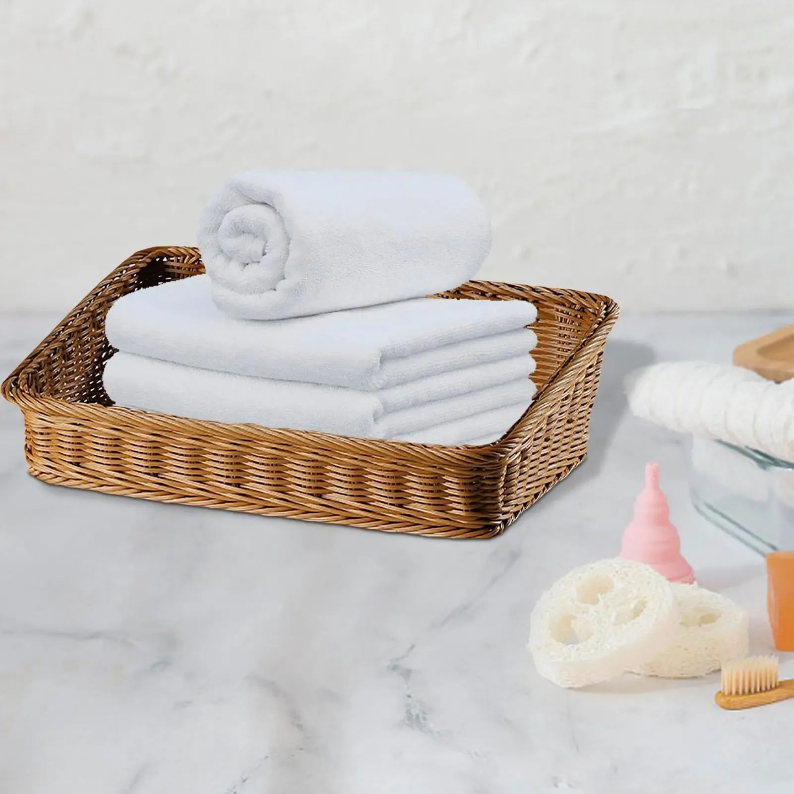 Paniers de rangement rectangulaires tissés à la main en paille, boîtes de rangement, organisateur d'intérieur 4