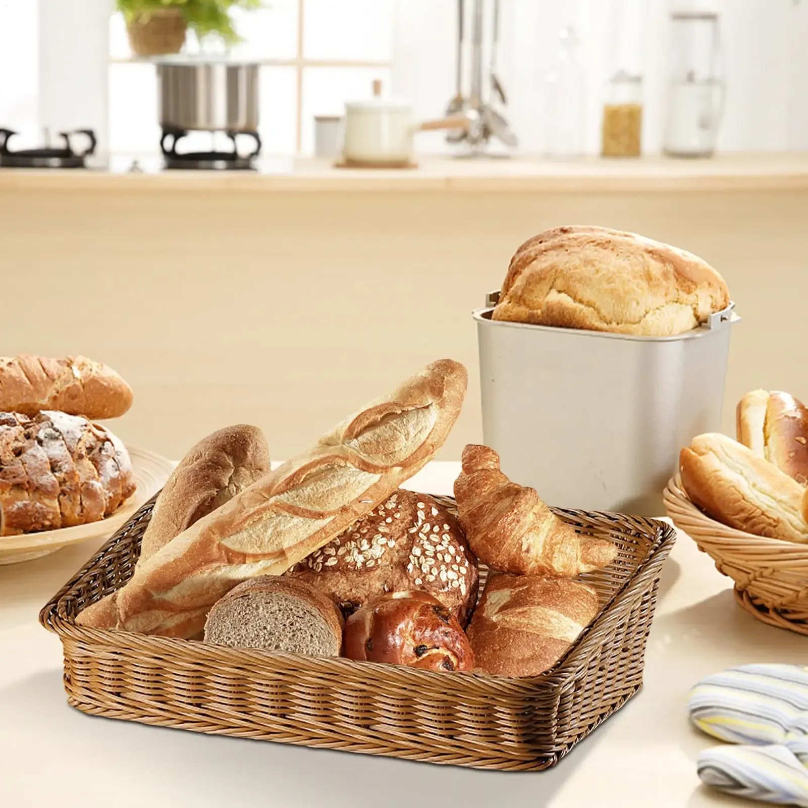 Paniers de rangement rectangulaires tissés à la main en paille, boîtes de rangement, organisateur d'intérieur 5