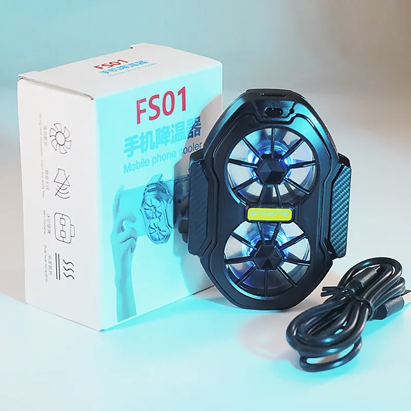 Refroidisseur de téléphone portable rechargeable FS01 à double ventilateur, refroidissement puissant et durable, design à clip avec bouton de jeu 5