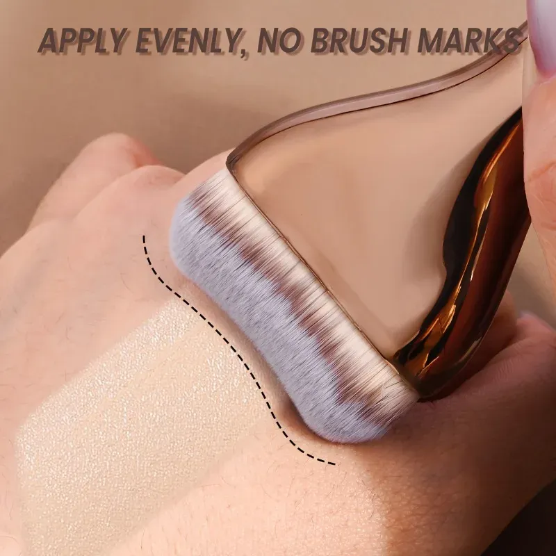 Pinceau professionnel pour fond de teint à poils en nylon doux, manche marron élégant, idéal pour BB crème et fond de teint liquide 5