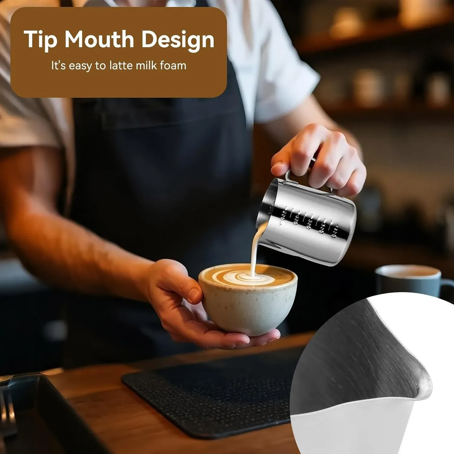 Pichet à mousse de lait en acier inoxydable pour expresso 3