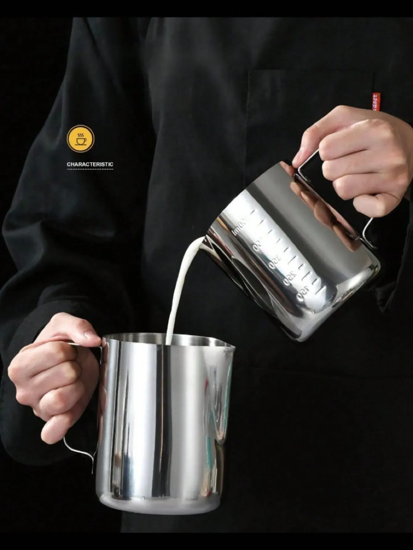 Pichet à mousse de lait en acier inoxydable, finitions