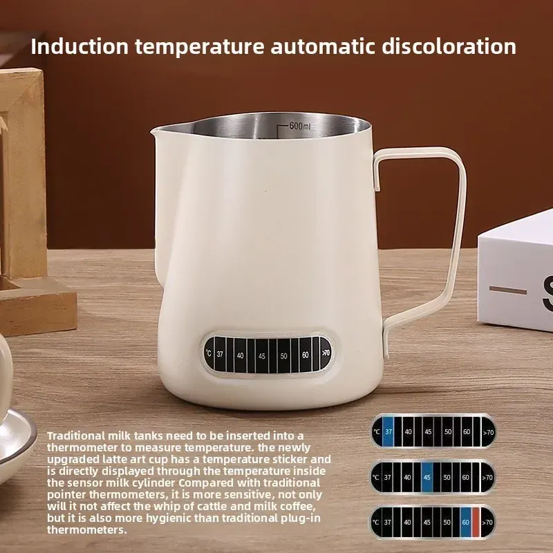 Pichet à mousse pour café et lait avec indicateur de température, échelle précise en acier inoxydable, repères de volume, pichet professionnel pour barista 3