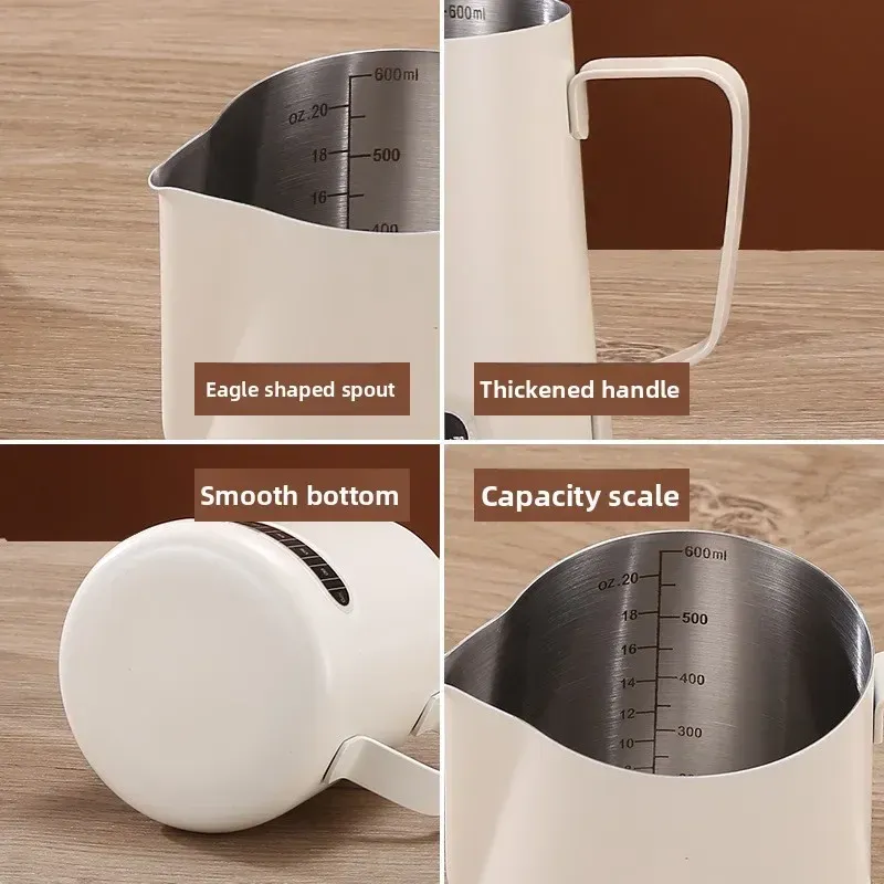 Pichet à mousse pour café et lait avec indicateur de température, échelle précise en acier inoxydable, repères de volume, pichet professionnel pour barista 4
