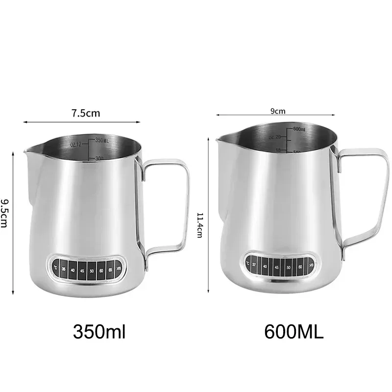 Pichet à mousse pour café et lait avec indicateur de température, échelle précise en acier inoxydable, repères de volume, pichet professionnel pour barista 6