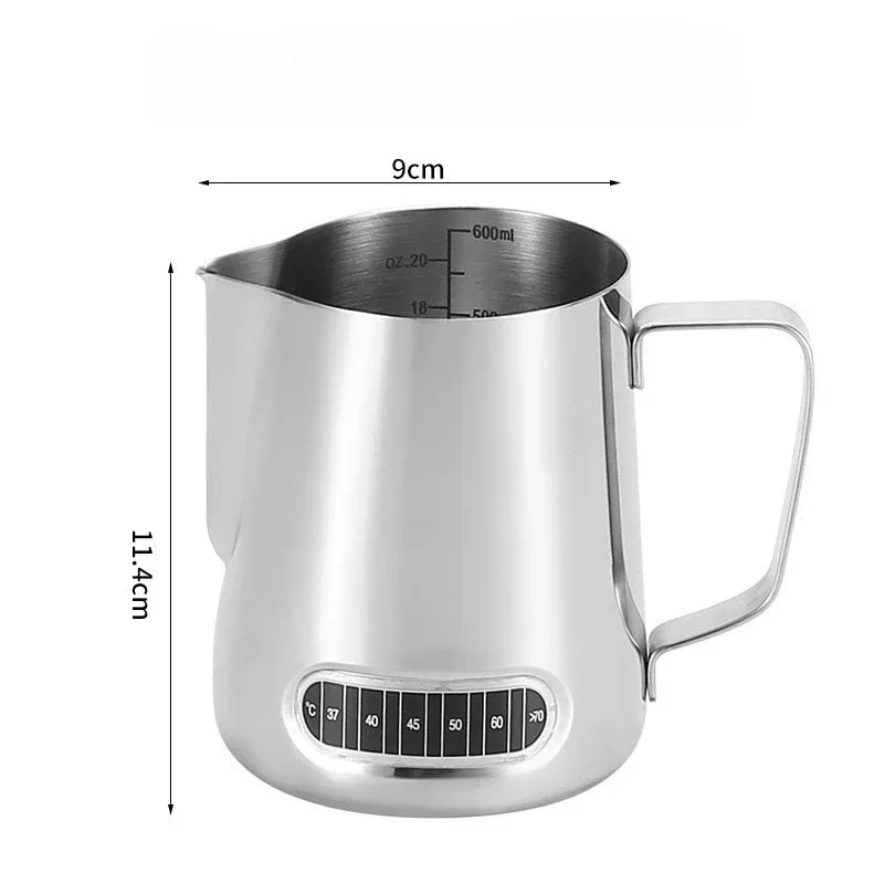 Pichet à mousse pour café et lait avec indicateur de température, échelle précise en acier inoxydable, repères de volume, pichet professionnel pour barista 9