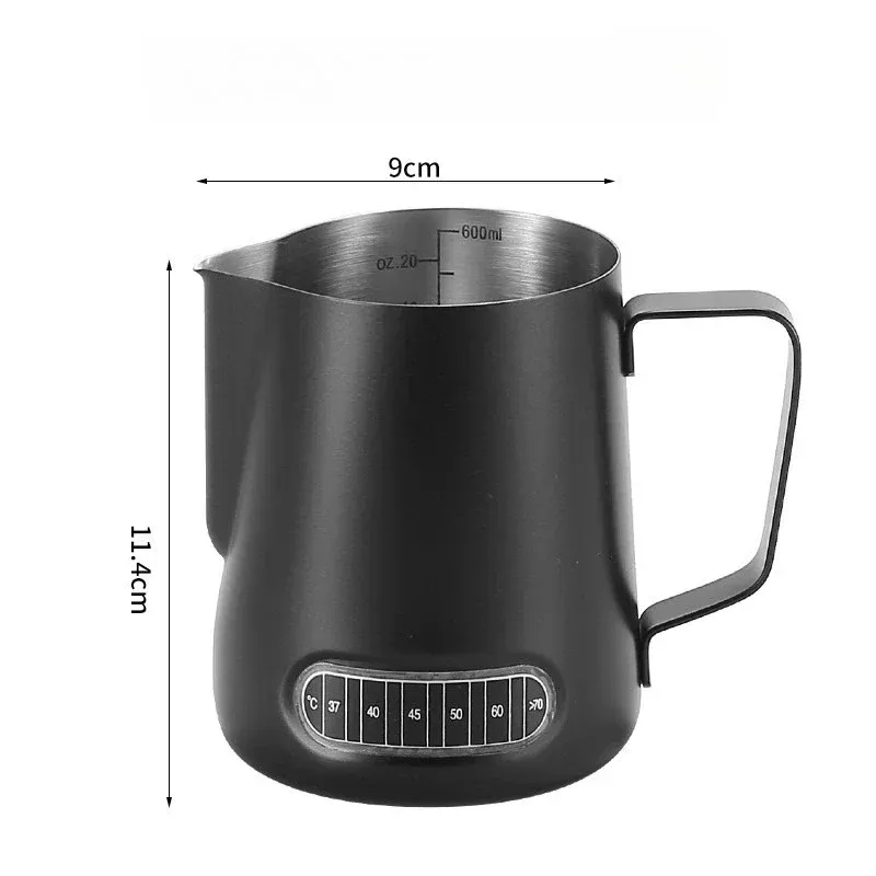 Pichet à mousse pour café et lait avec indicateur de température, échelle précise en acier inoxydable, repères de volume, pichet professionnel pour barista 12