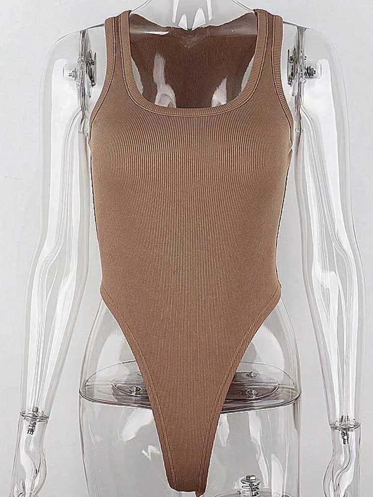 Body en maille sans manches pour femme, sexy et moulant, à épaules dénudées et col licou, décontracté, style street, tenue club, été 2024 6
