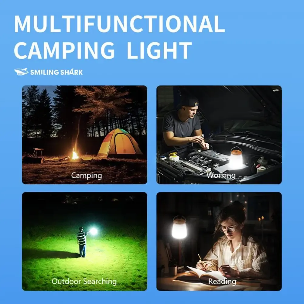 Lanterne de camping LED rechargeable, accrochée à une tente