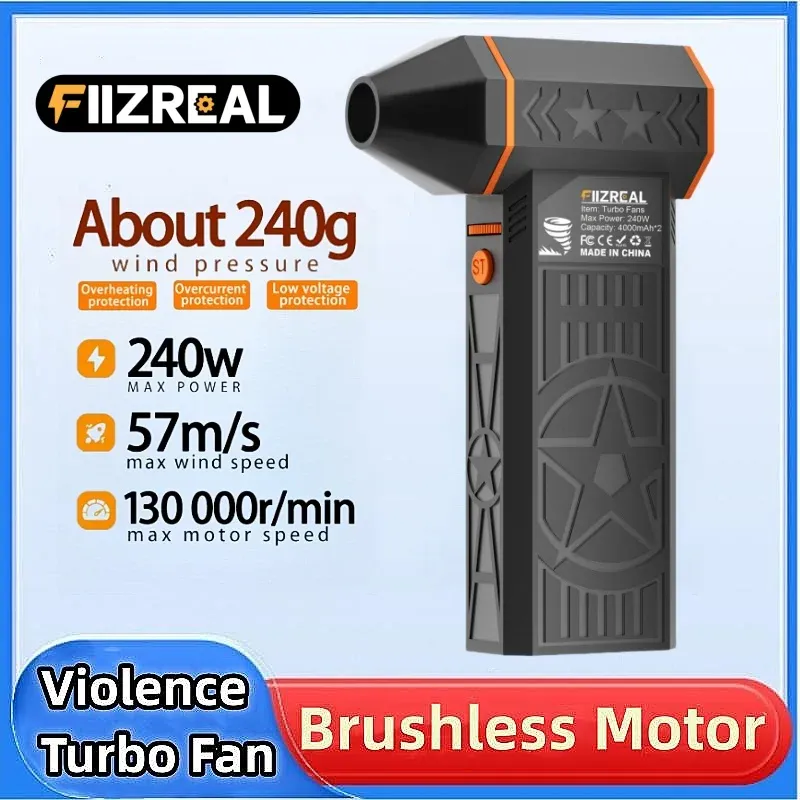 Ventilateur turbo sans balais Fiizreal X50 240 W, 57 m/s, double batterie 8000 mAh, buse magnétique, recharge USB-C 15 W - Image 1