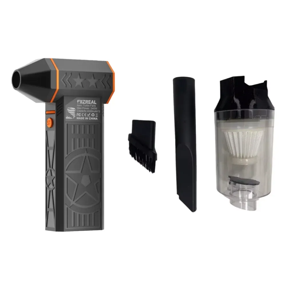 Ventilateur turbo sans balais Fiizreal X50 240 W, 57 m/s, double batterie 8000 mAh, buse magnétique, recharge USB-C 15 W 7