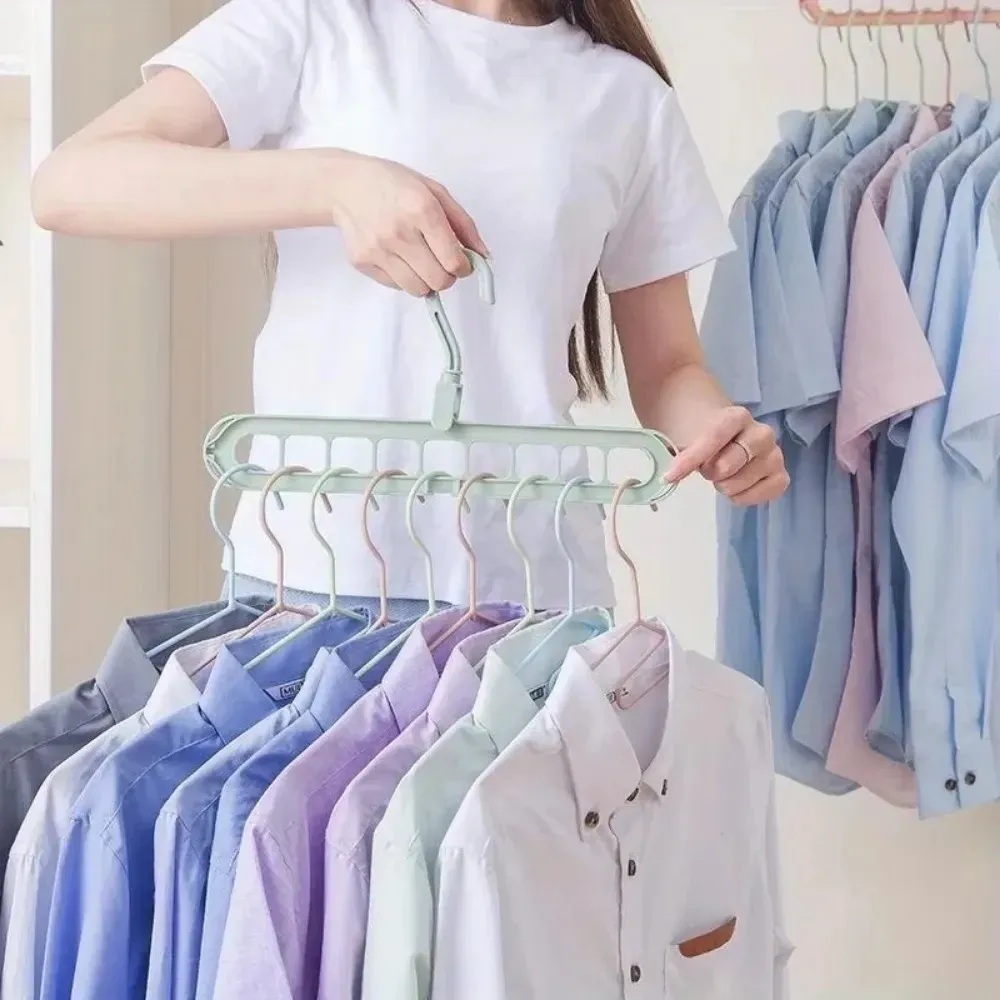 Support de rangement pour garde-robe à 9 trous, lot de 5 pièces, séchoir à vêtements pliable multifonctionnel, support de rangement pour vêtements, gain de place 3