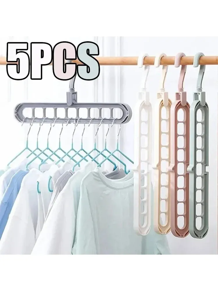 Support de rangement pour garde-robe à 9 trous, lot de 5 pièces, séchoir à vêtements pliable multifonctionnel, support de rangement pour vêtements, gain de place 7