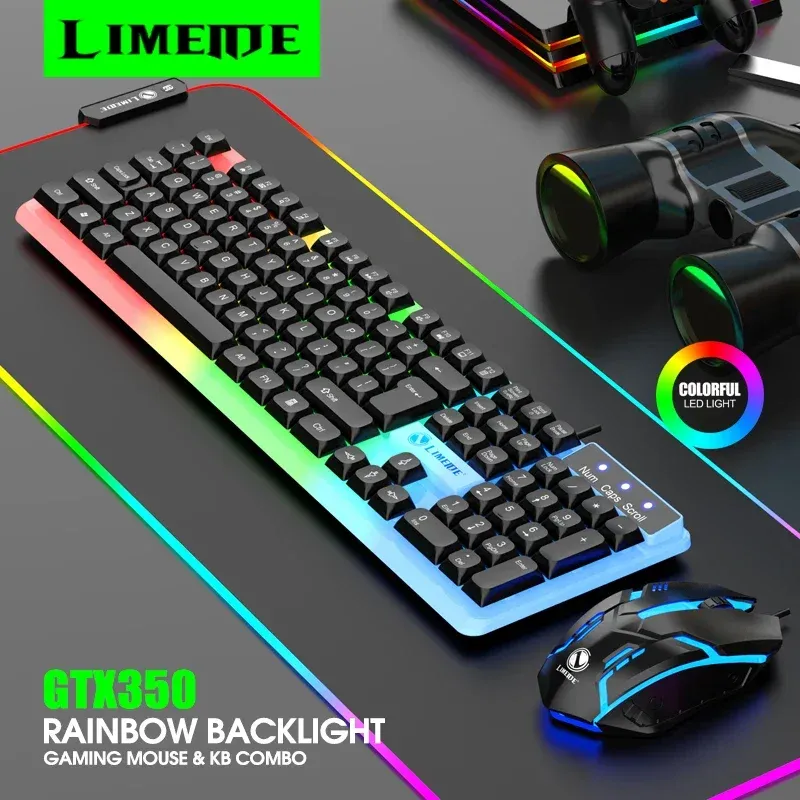 Ensemble clavier et souris de jeu filaire USB NG GTX350 avec rétroéclairage LED pour ordinateur portable, noir