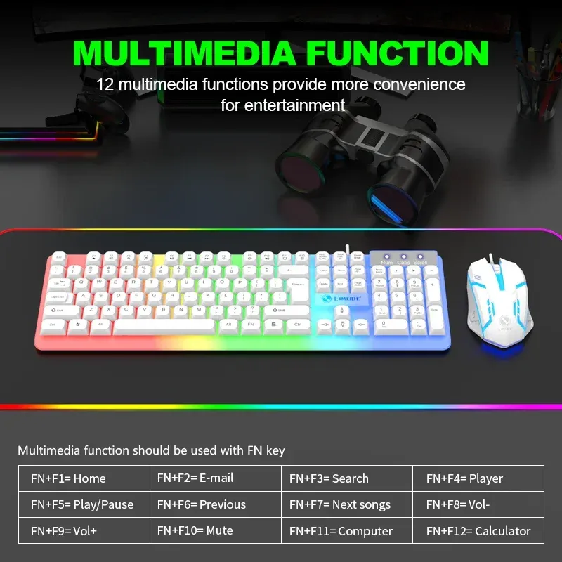 Ensemble clavier et souris de jeu filaire USB NG GTX350 avec rétroéclairage LED pour ordinateur portable, noir 3