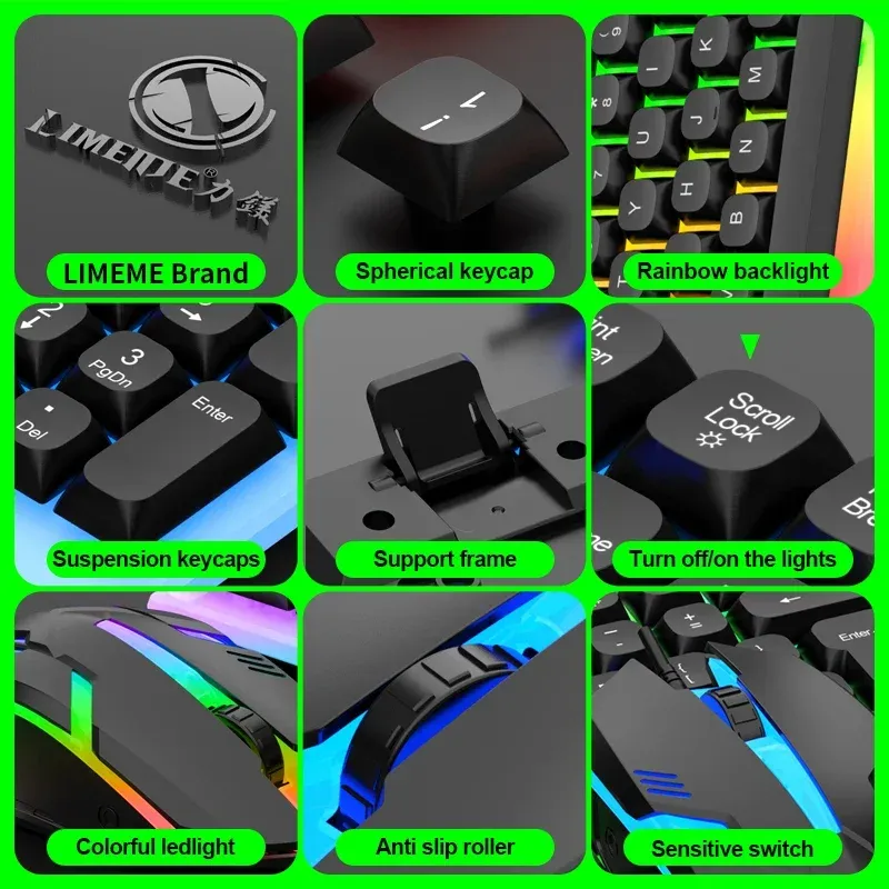 Ensemble clavier et souris de jeu filaire USB NG GTX350 avec rétroéclairage LED pour ordinateur portable, noir 4