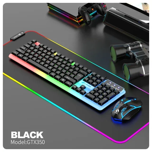 Ensemble clavier et souris de jeu filaire USB NG GTX350 avec rétroéclairage LED pour ordinateur portable, noir 7