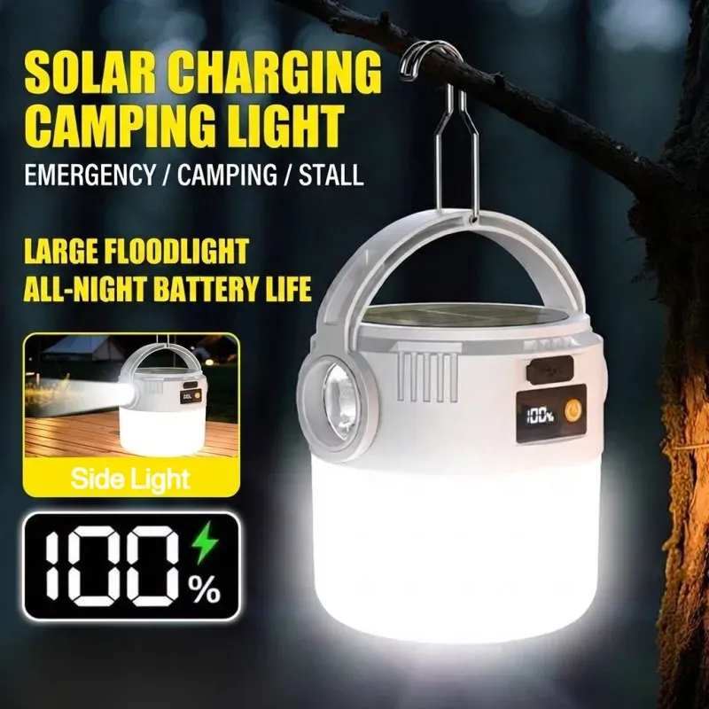 Lanterne solaire de camping rechargeable par USB, portable et étanche, éclairage d'urgence pour la randonnée et le camping sous tente