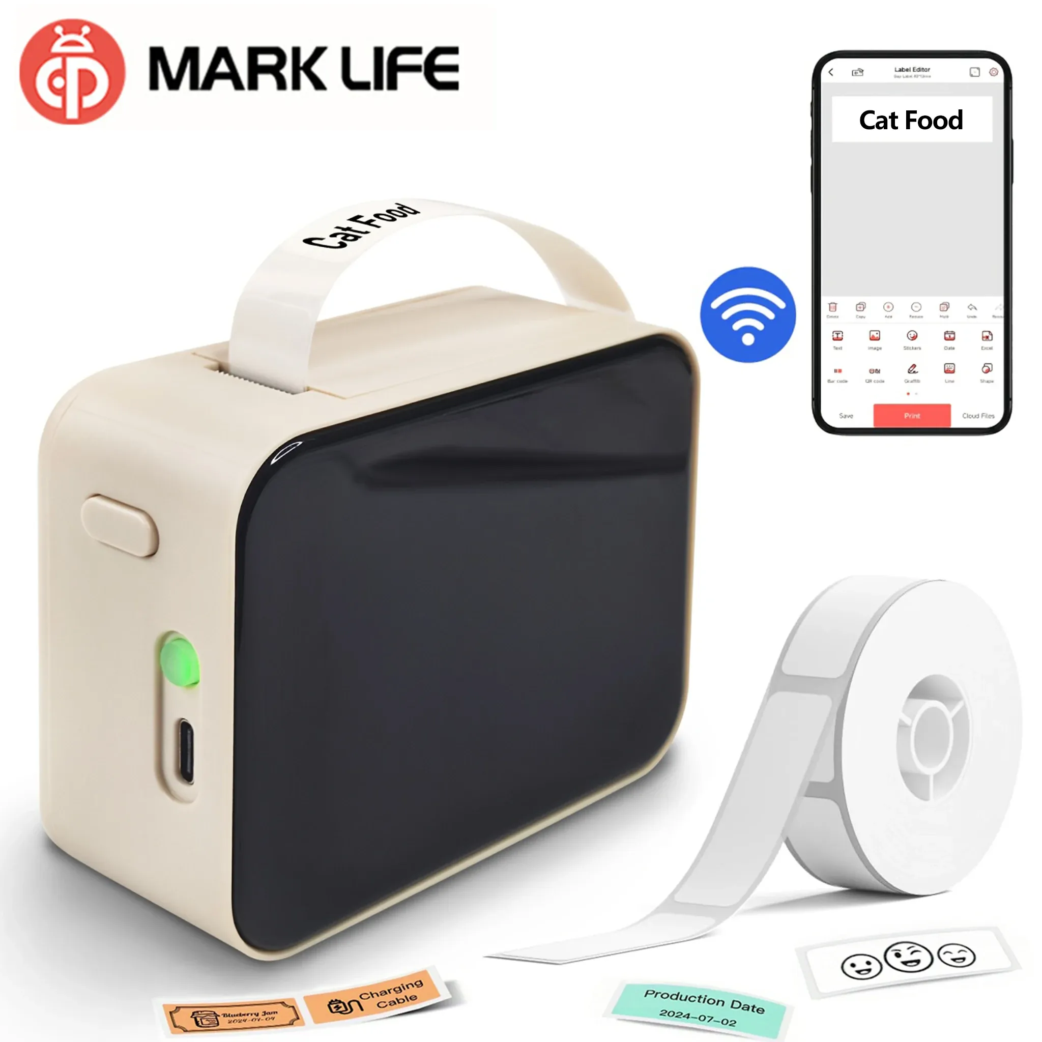 Imprimante d'étiquettes portable Marklife P15 Mini, imprimante thermique de poche intelligente sans encre, avec papier d'étiquettes adhésives OT 3 rouleaux - Image 1