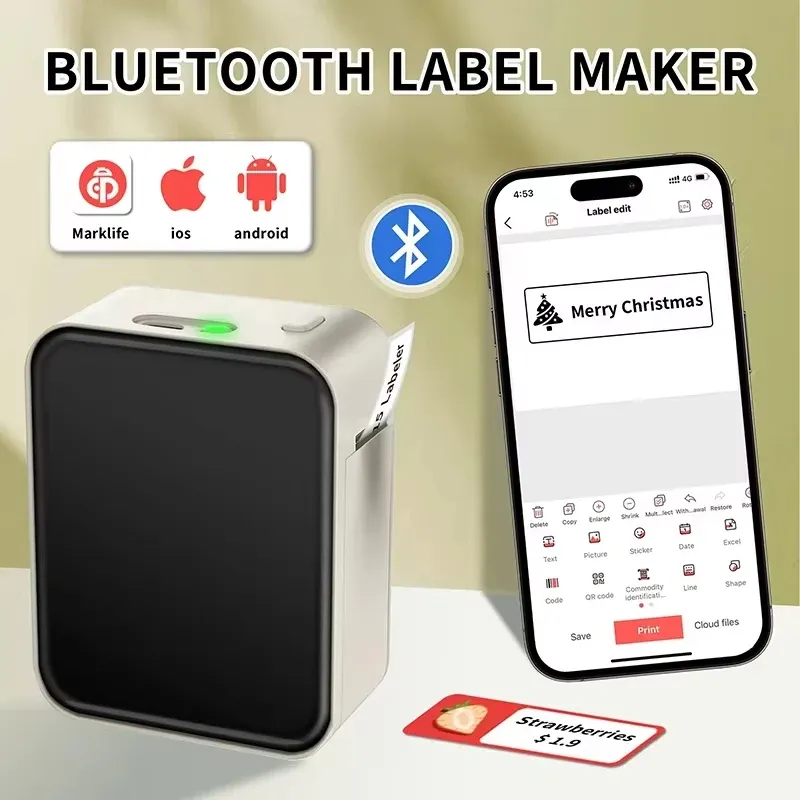 Imprimante d'étiquettes portable Marklife P15 Mini, imprimante thermique de poche intelligente sans encre, avec papier d'étiquettes adhésives OT 3 rouleaux 2