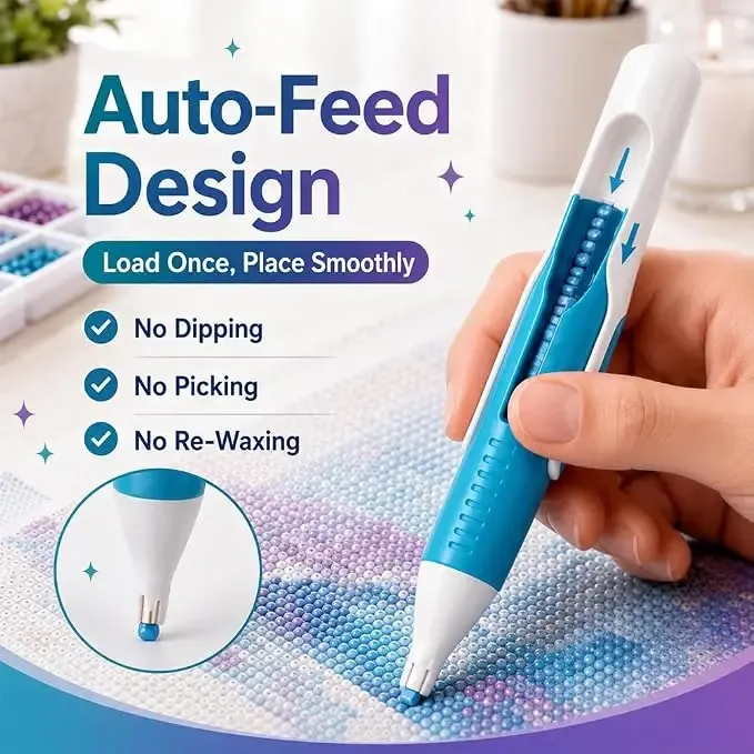 Stylo distributeur de perles pour peinture diamant, ergonomique, pour perles rondes, sans cire nécessaire, kit de pièces 3