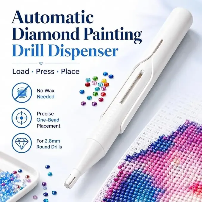Stylo distributeur de perles pour peinture diamant, ergonomique, pour perles rondes, sans cire nécessaire, kit de pièces 4