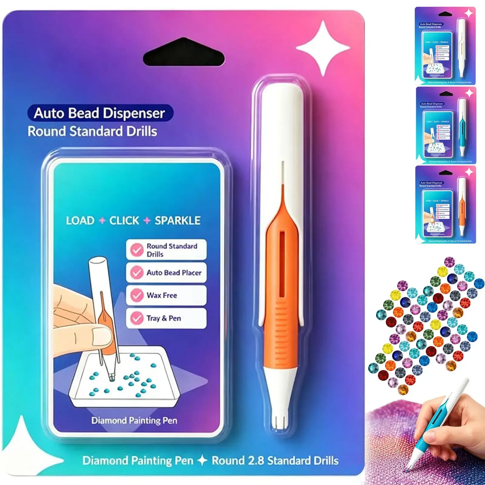 Stylo distributeur de perles pour peinture diamant, ergonomique, pour perles rondes, sans cire nécessaire, kit de pièces 11