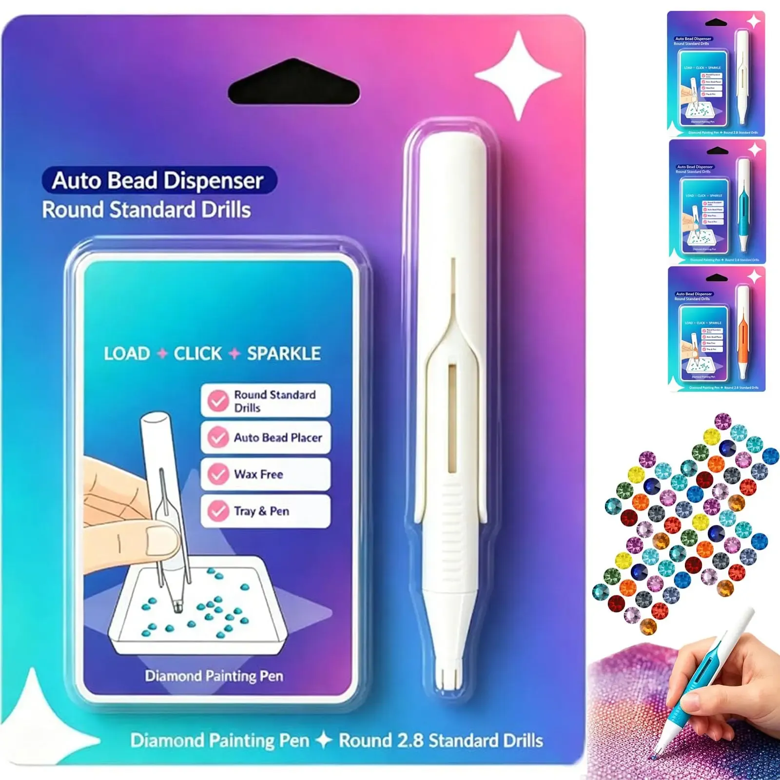 Stylo distributeur de perles pour peinture diamant, ergonomique, pour perles rondes, sans cire nécessaire, kit de pièces 7