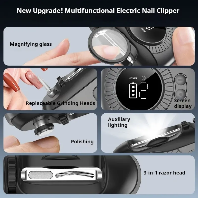 Coupe-ongles électrique 2 en 1 avec lumière LED et loupe, coupe-ongles automatique pour bébé et adulte, kit de manucure et soin des ongles 2