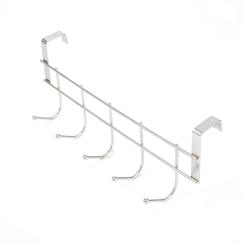 Crochet de porte à 5 crochets pour salle de lavage, support de rangement pour cintres, vêtements et serviettes, fixation sur porte arrière (épaisseur de cadre de porte 2,2 cm) 5