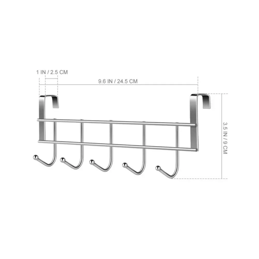 Crochet de porte à 5 crochets pour salle de lavage, support de rangement pour cintres, vêtements et serviettes, fixation sur porte arrière (épaisseur de cadre de porte 2,2 cm) 6