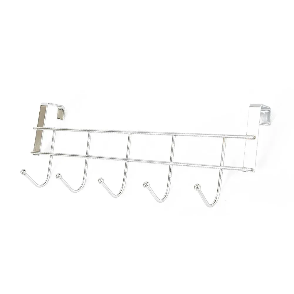 Crochet de porte à 5 crochets pour salle de lavage, support de rangement pour cintres, vêtements et serviettes, fixation sur porte arrière (épaisseur de cadre de porte 2,2 cm) 7